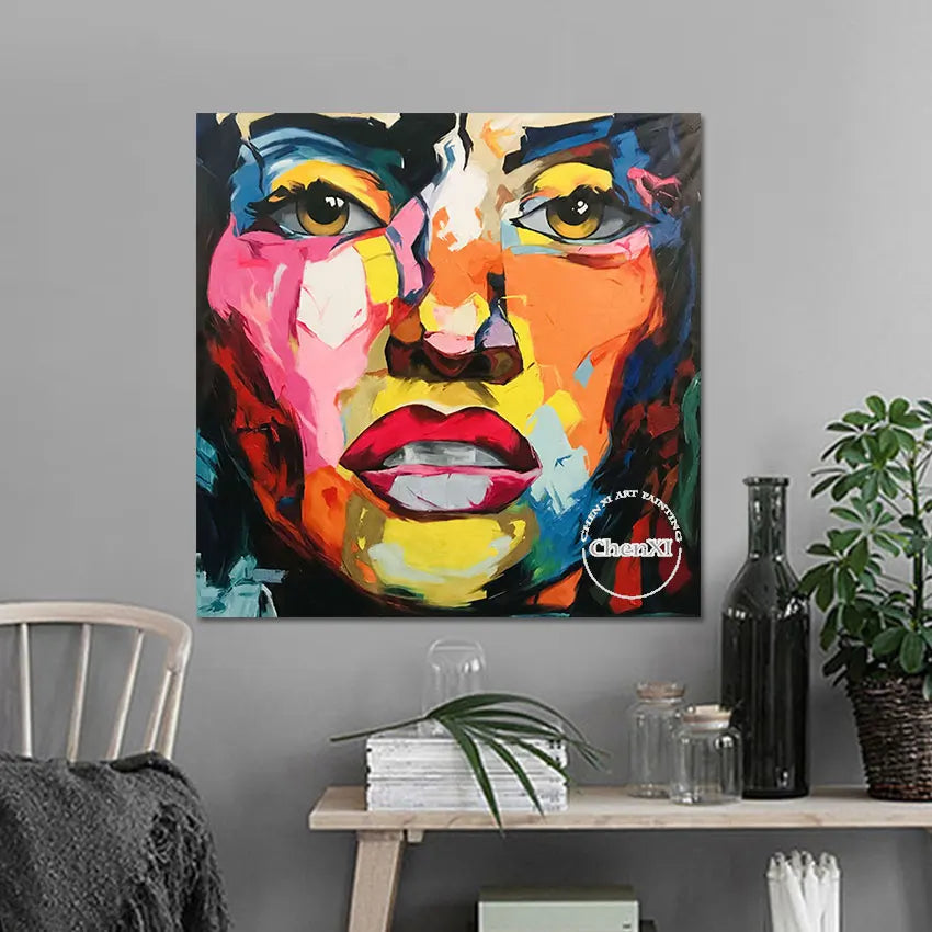 Bedroom Decor Large Lady Face Portrait Poster Art Oil Painting On Canvas Pure Hand-painted Palette Knife Acrylic Luxury Artwork